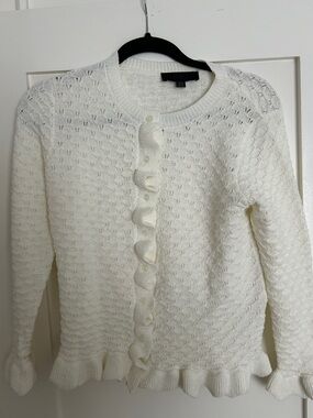 Zara Women's Cream Ruffle-Trim Knit Cardigan Sweater